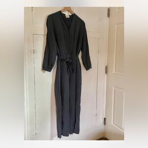 Kordal Black Button-Up Linen Jumpsuit